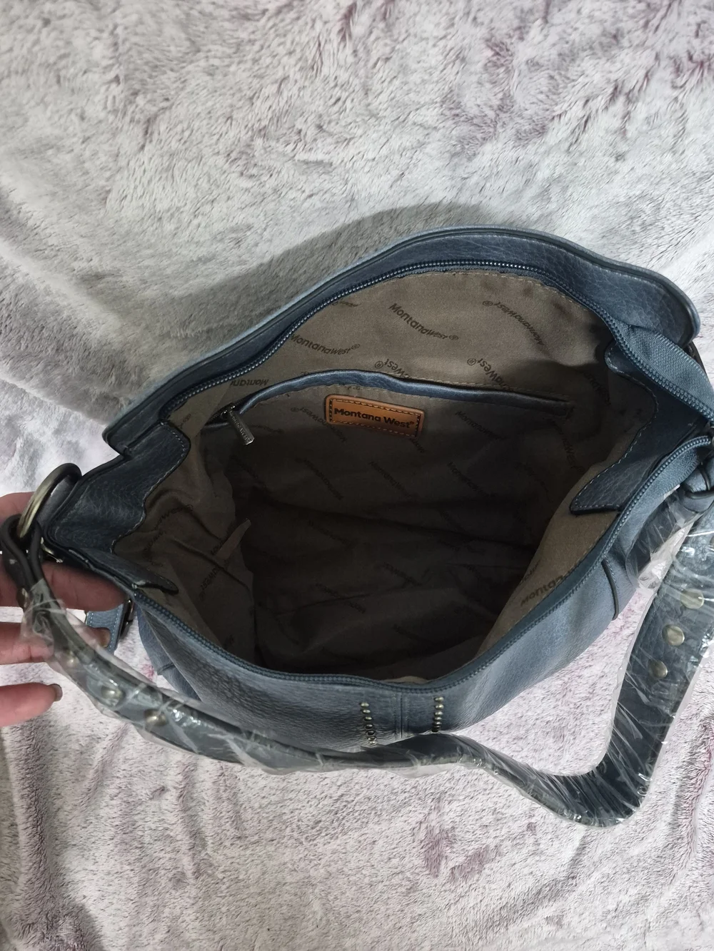 Montana West Dusty Blue Studded Pebbled Leather Shoulder Hobo Bag